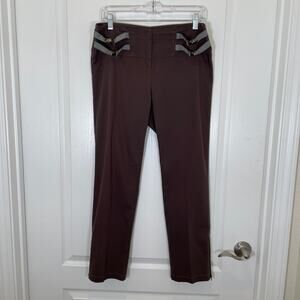 Armani Collezioni Pants Straight Leg Suspender Clips Accent Brown Zip Ankle 42 6